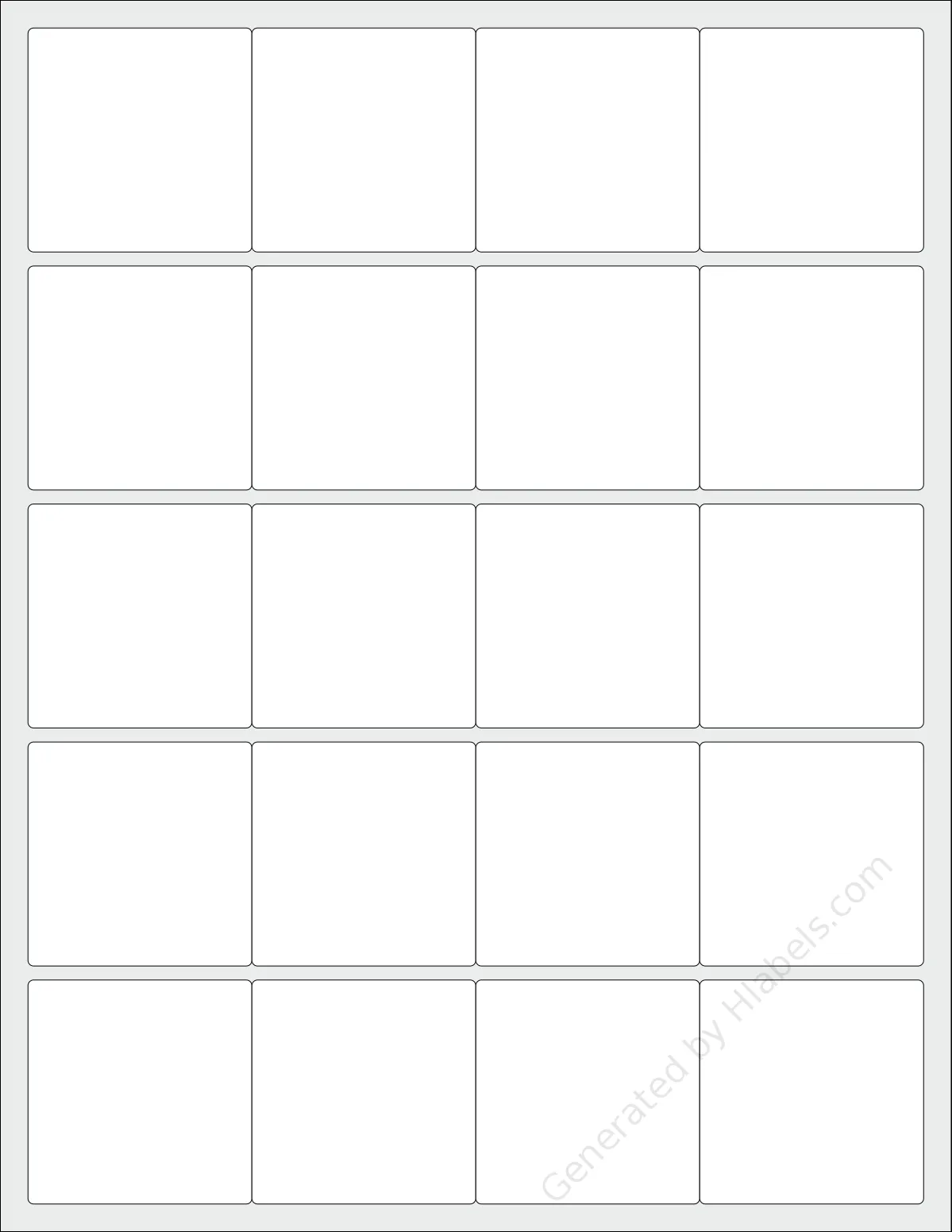 Avery® 94069 template with 20 square 2 x 2 inch labels per sheet, on Letter-size adhesive blank label sheets.