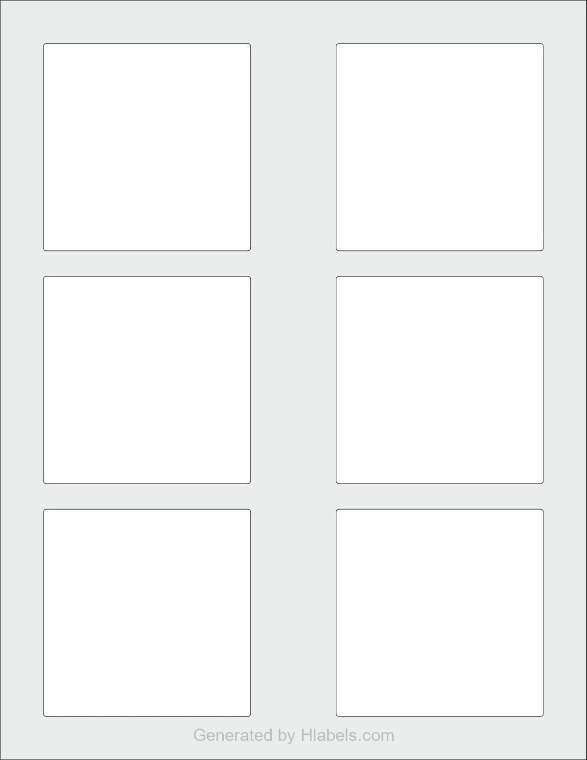 Avery® 95335 template with 6 square 3 x 3 inch labels per sheet, on Letter-size adhesive blank label sheets.
