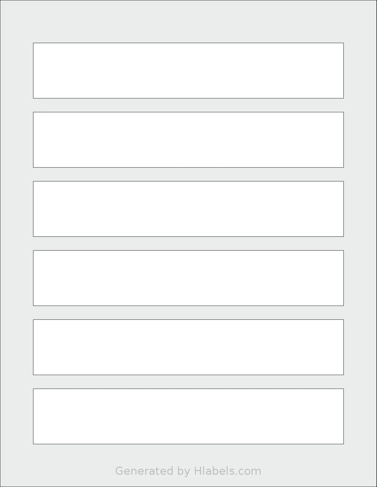 Avery Presta® T00-20F template with 6 rectangular 7 x 1.25 inch labels per sheet, on Letter-size adhesive blank label sheets.
