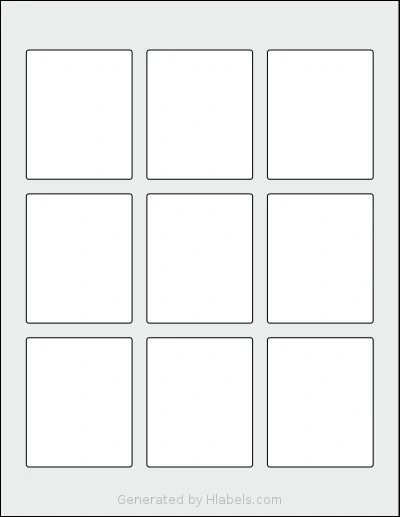 Avery Presta® T00-3AH template with 9 rectangular 2.25 x 2.75 inch labels per sheet, on Letter-size adhesive blank label sheets.