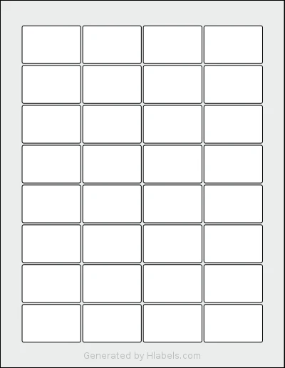 Avery Presta® T00-3Z7 template with 32 rectangular 1.75 x 1.13 inch labels per sheet, on Letter-size adhesive blank label sheets.
