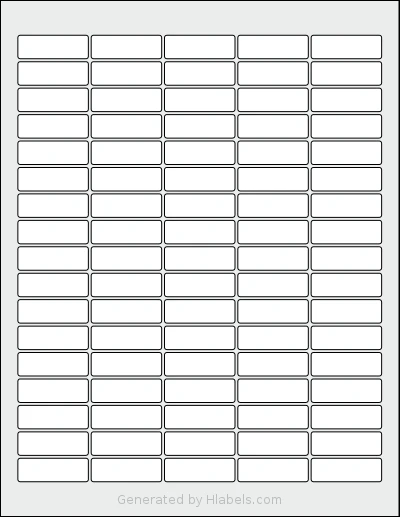 Avery Presta® T00-8H5 template with 85 rectangular 1.5 x 0.5 inch labels per sheet, on Letter-size adhesive blank label sheets.