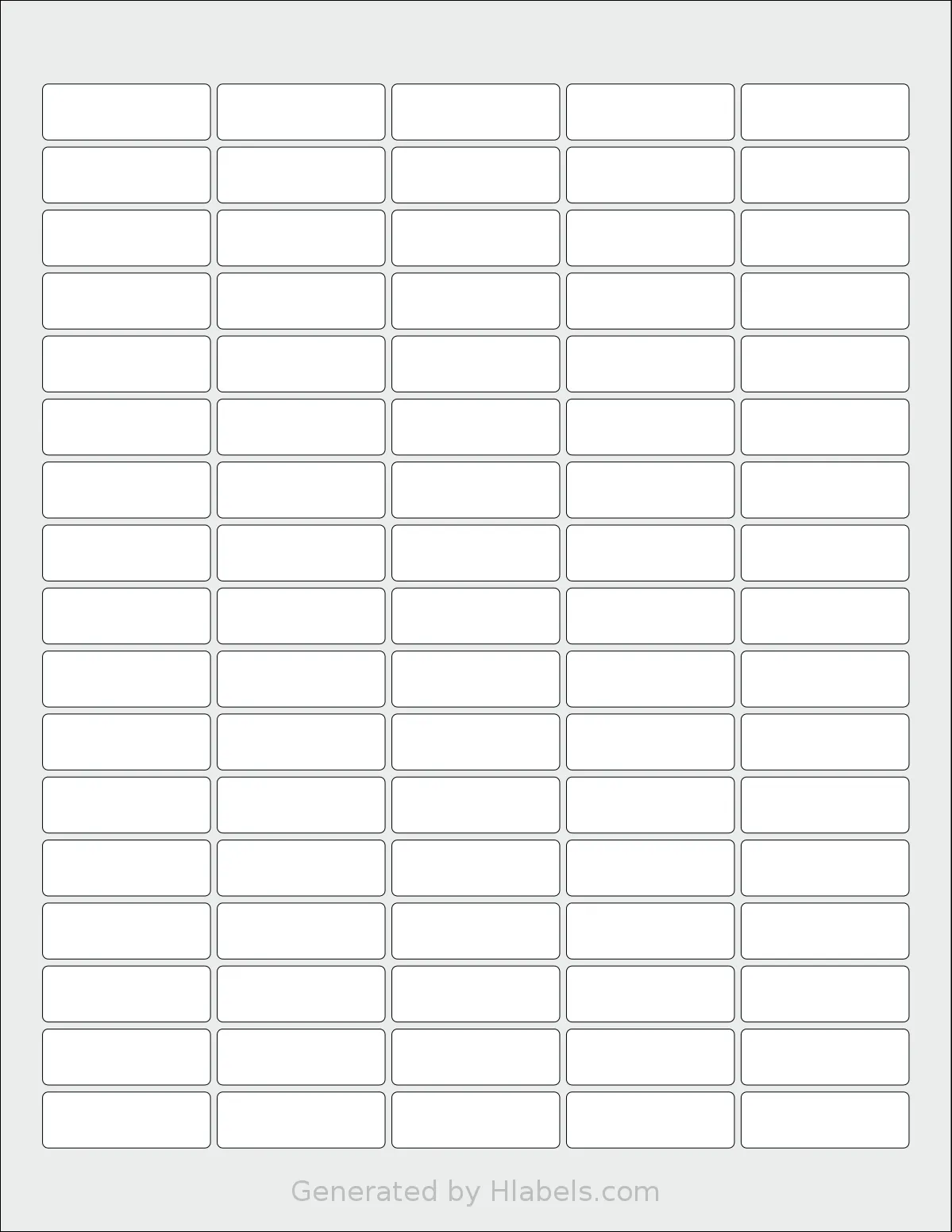 Avery Presta® T00-8H5 template with 85 rectangular 1.5 x 0.5 inch labels per sheet, on Letter-size adhesive blank label sheets.
