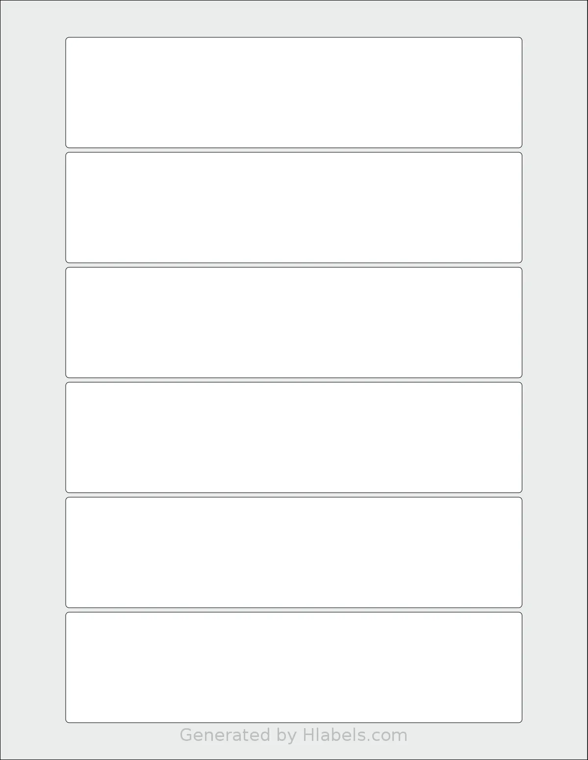 Avery Presta® T00-F7S template with 6 rectangular 6.6 x 1.6 inch labels per sheet, on Letter-size adhesive blank label sheets.