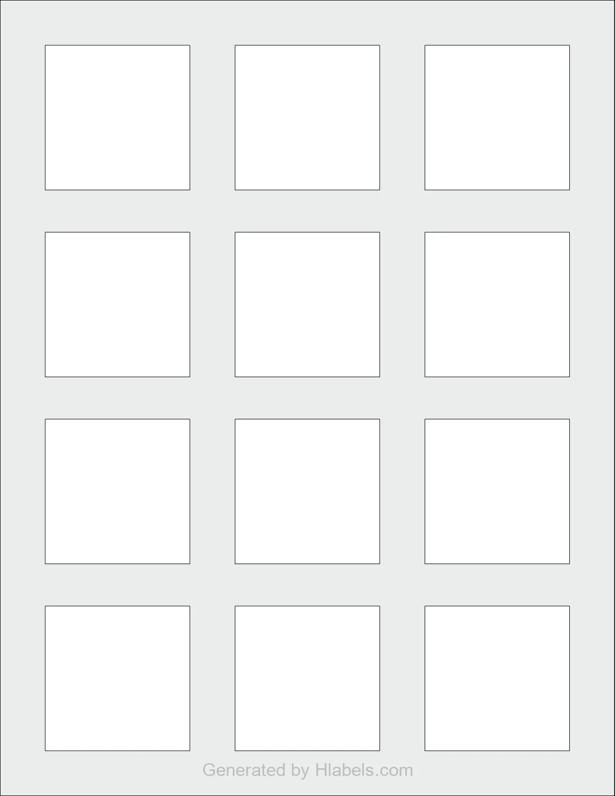Avery Presta® 36478 template with 12 square 2 x 2 inch labels per sheet, on Letter-size adhesive blank label sheets.