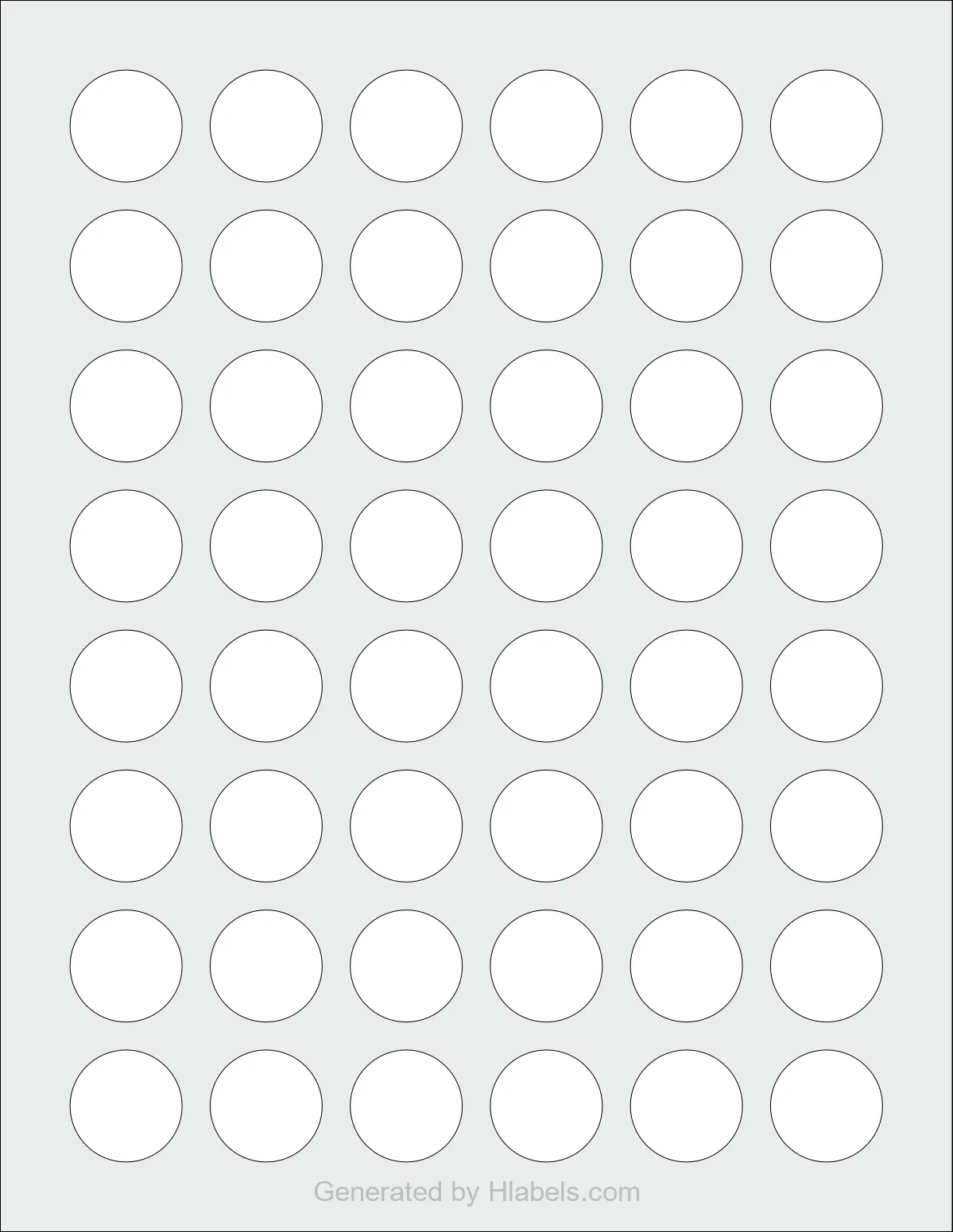 Avery Presta® 36579 template with 48 circle labels per sheet, each 1 inch in diameter, on Letter-size adhesive blank label sheets.