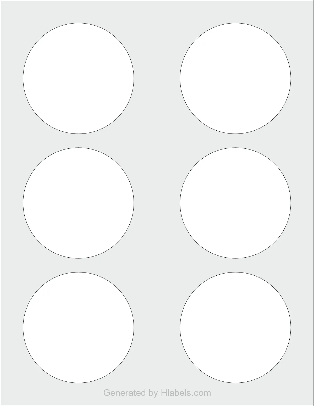 Avery Presta® 5655 template with 6 circle labels per sheet, each 3 inch in diameter, on Letter-size adhesive blank label sheets.