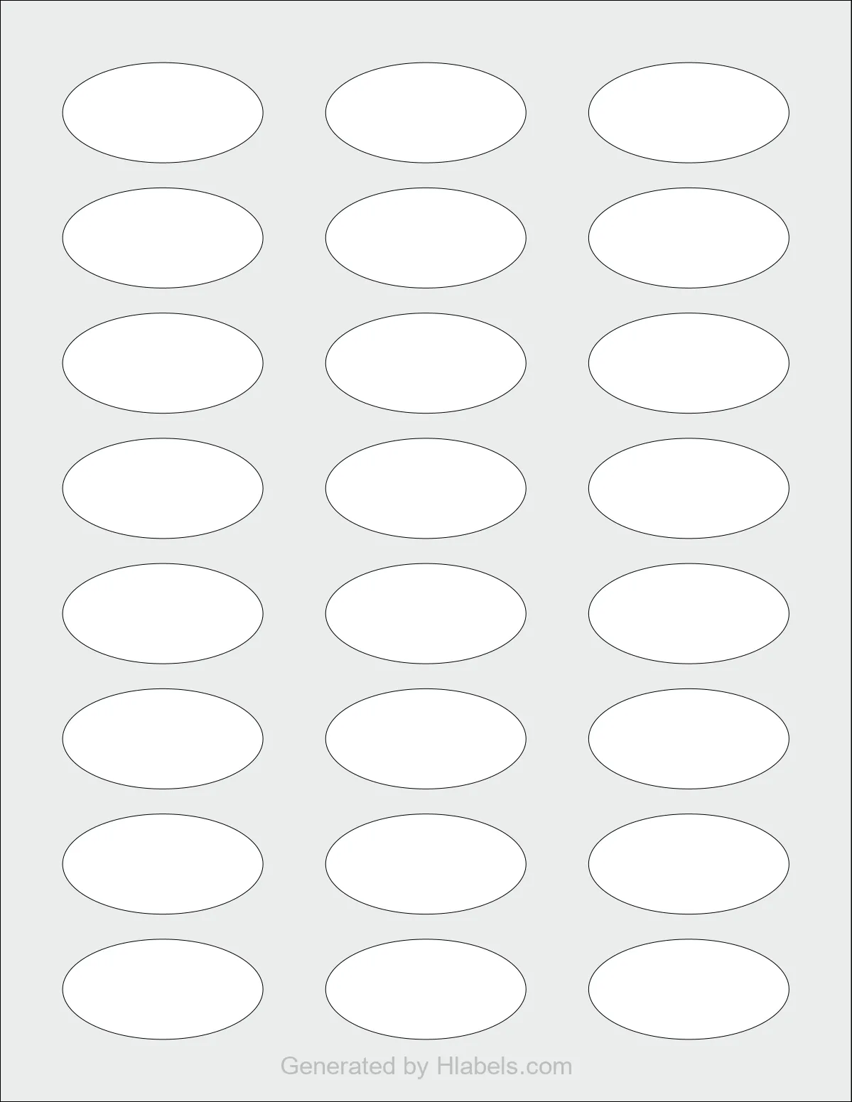 Avery Presta® 94053 template with 24 oval 2 x 1 inch labels per sheet, on Letter-size adhesive blank label sheets.