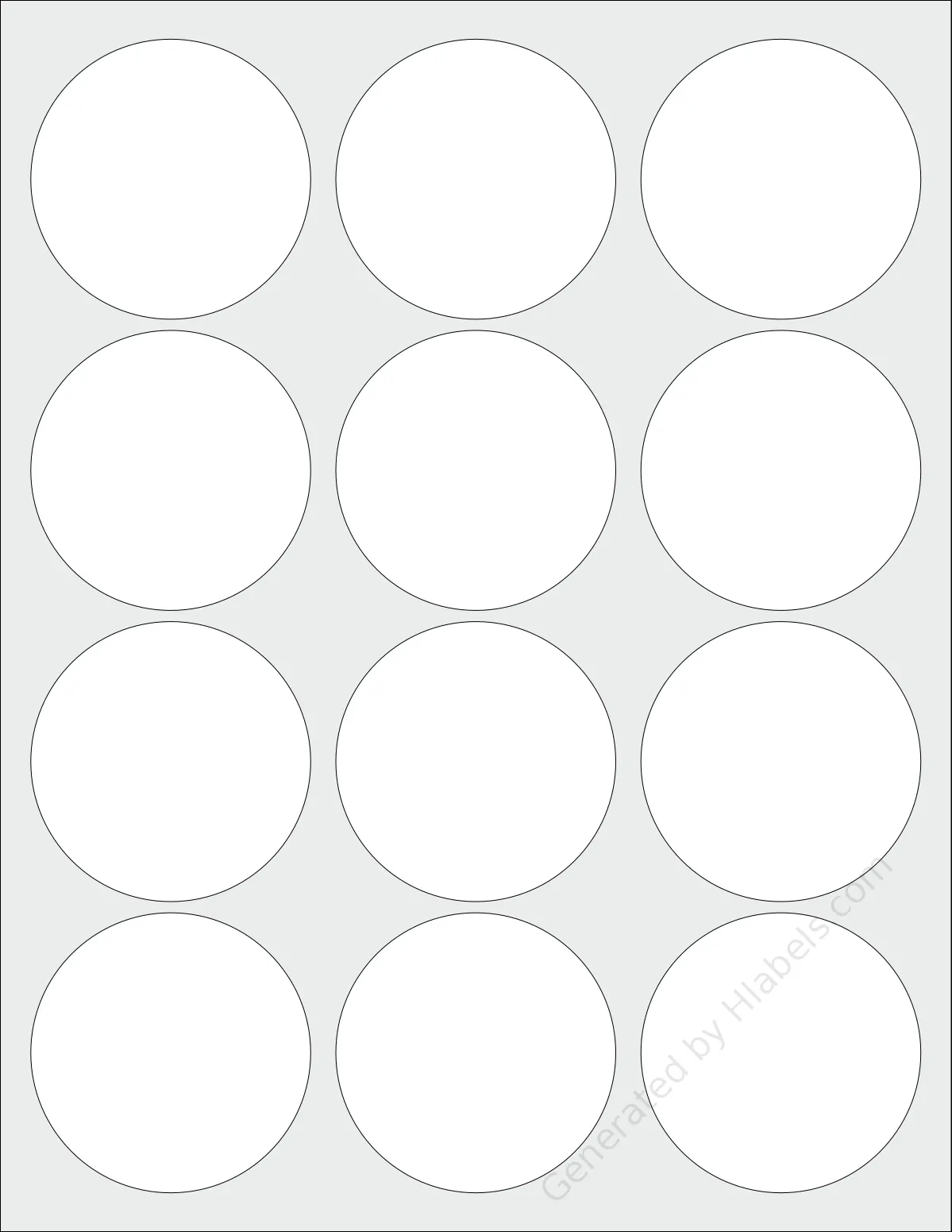 Avery Presta® 94090 template with 12 circle labels per sheet, each 2.5 inch in diameter, on Letter-size adhesive blank label sheets.