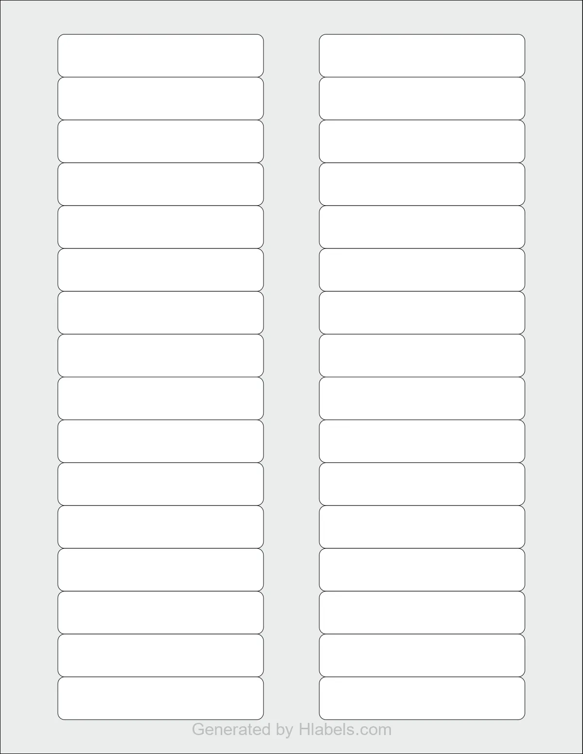 Avery Presta® 94214 template with 32 rectangular 3 x 0.625 inch labels per sheet, on Letter-size adhesive blank label sheets.