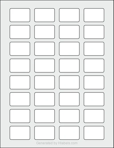 Avery Presta® 94219 template with 32 rectangular 1.5 x 1 inch labels per sheet, on Letter-size adhesive blank label sheets.