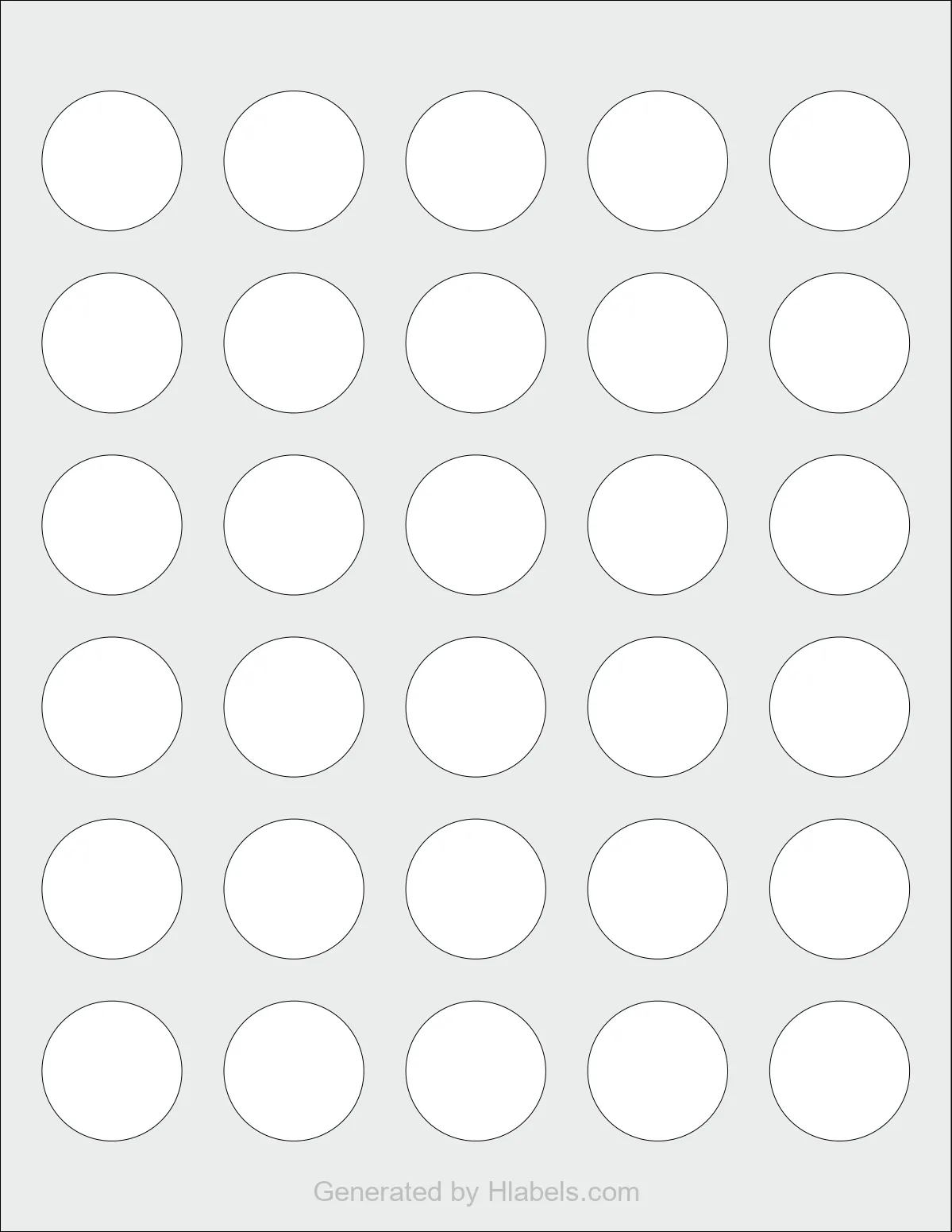 Avery Presta® 94505 template with 30 circle labels per sheet, each 1.25 inch in diameter, on Letter-size adhesive blank label sheets.