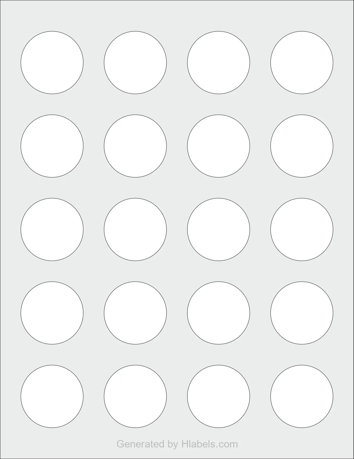 Avery Presta® 94506 template with 20 circle labels per sheet, each 1.5 inch in diameter, on Letter-size adhesive blank label sheets.