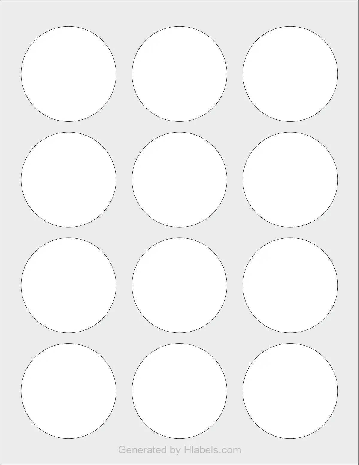 Avery Presta® 94510 template with 12 circle labels per sheet, each 2.25 inch in diameter, on Letter-size adhesive blank label sheets.