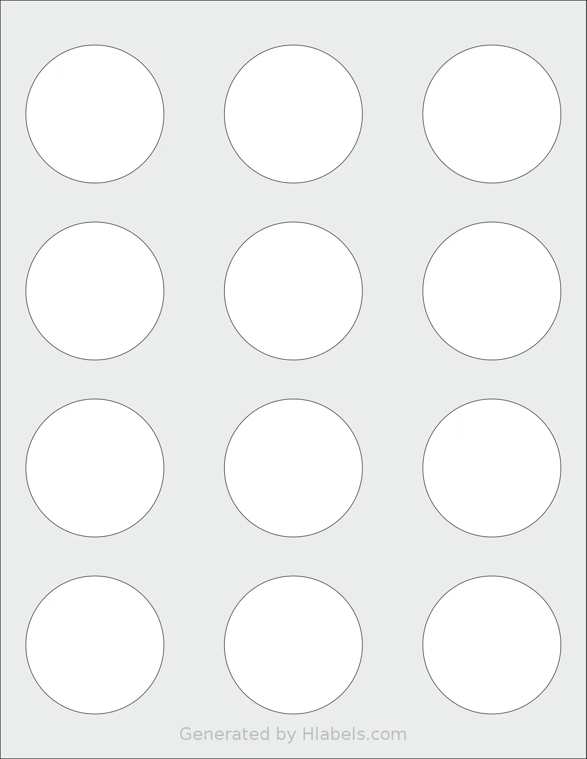 Avery Presta® 95268 template with 12 circle labels per sheet, each 2 inch in diameter, on Letter-size adhesive blank label sheets.