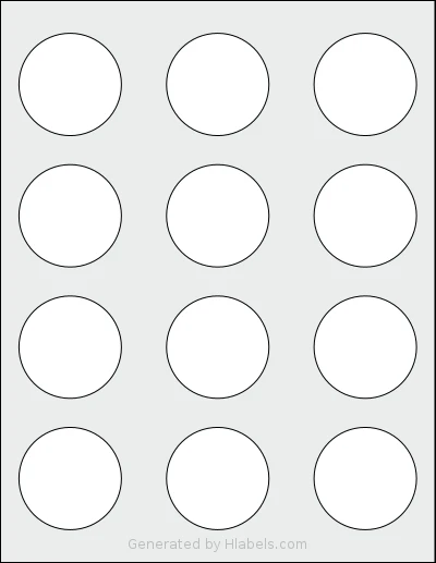 Avery Presta® 95290 template with 12 circle labels per sheet, each 2 inch in diameter, on Letter-size adhesive blank label sheets.
