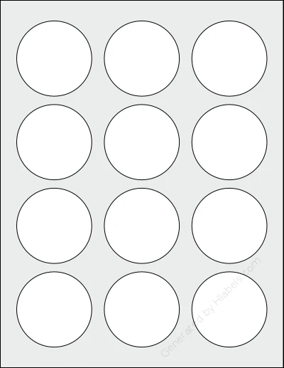 Avery Presta® 95410 template with 12 circle labels per sheet, each 2.25 inch in diameter, on Letter-size adhesive blank label sheets.