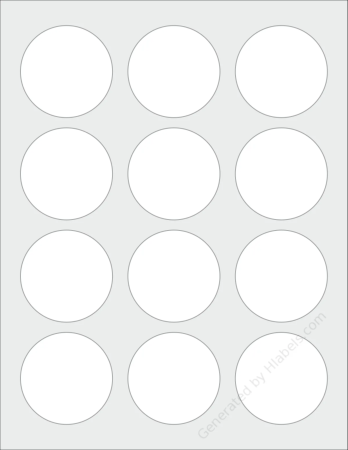Avery Presta® 95410 template with 12 circle labels per sheet, each 2.25 inch in diameter, on Letter-size adhesive blank label sheets.