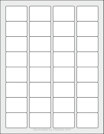 Avery Presta® 97183 template with 32 rectangular 1.75 x 1.25 inch labels per sheet, on Letter-size adhesive blank label sheets.