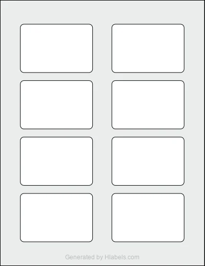 Avery Presta® 97184 template with 8 rectangular 3 x 2 inch labels per sheet, on Letter-size adhesive blank label sheets.