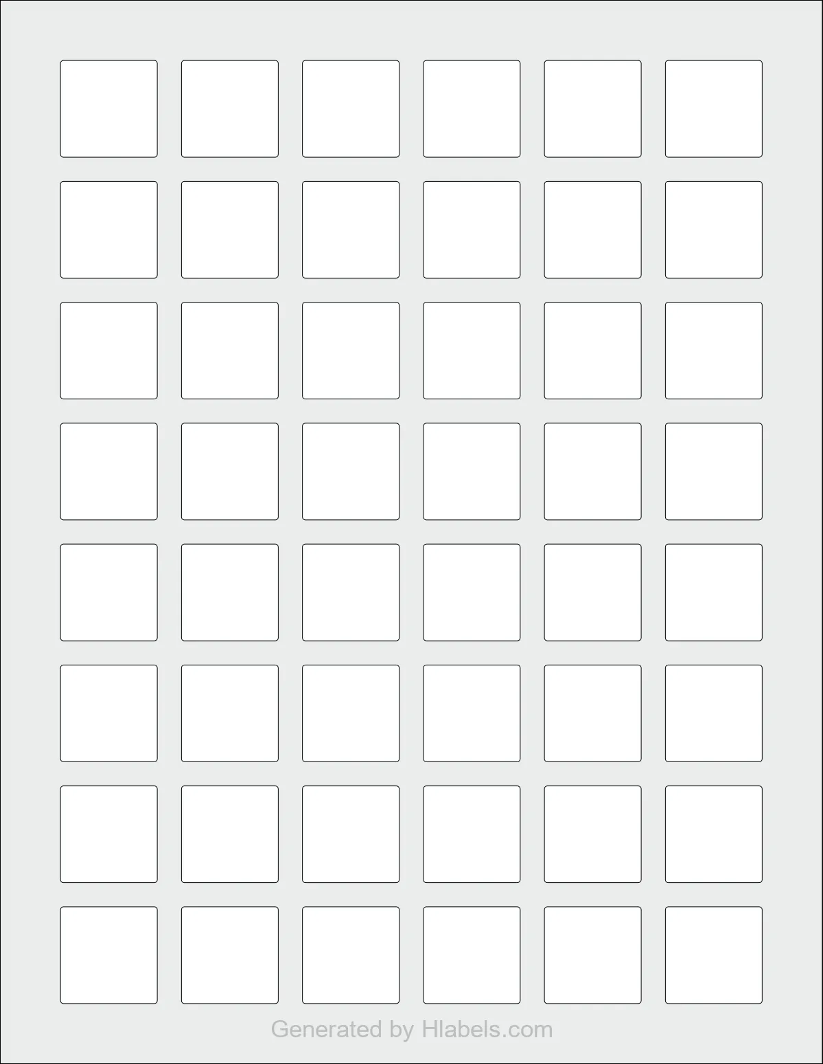 Avery Presta® 97197 template with 48 square 1 x 1 inch labels per sheet, on Letter-size adhesive blank label sheets.