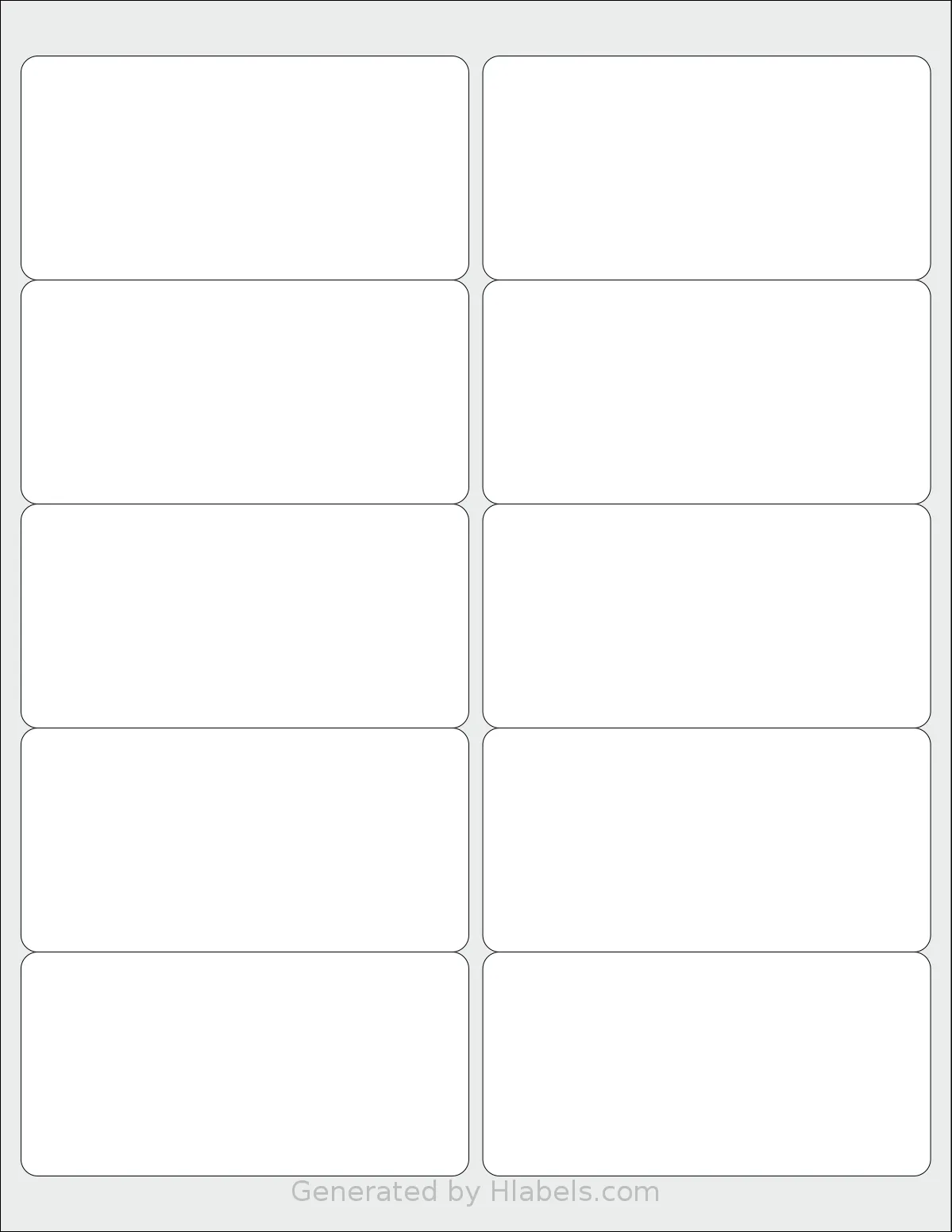 Batrical® 10UP template with 10 rectangular 4 x 2 inch labels per sheet, on Letter-size adhesive blank label sheets.