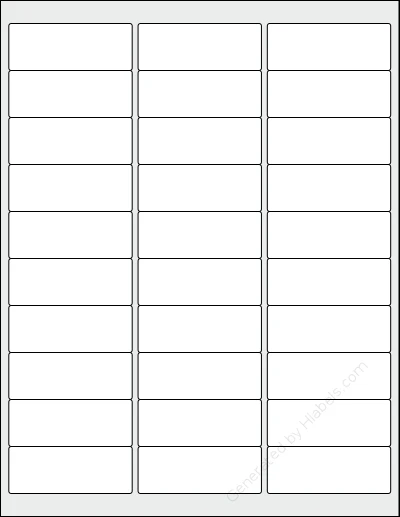 Besteasy® 30UP template with 30 rectangular 2.625 x 1 inch labels per sheet, on Letter-size adhesive blank label sheets.