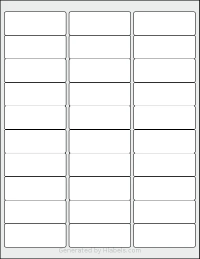 Bestiker® 30 Template Bestiker® 30 template with 30 rectangular 2.625 x 1 inch labels per sheet, on Letter-size adhesive blank label sheets.