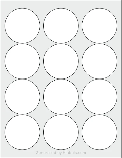 Betckey® 12UP-Round template with 12 circle labels per sheet, each 2.44 inch in diameter, on Letter-size adhesive blank label sheets.