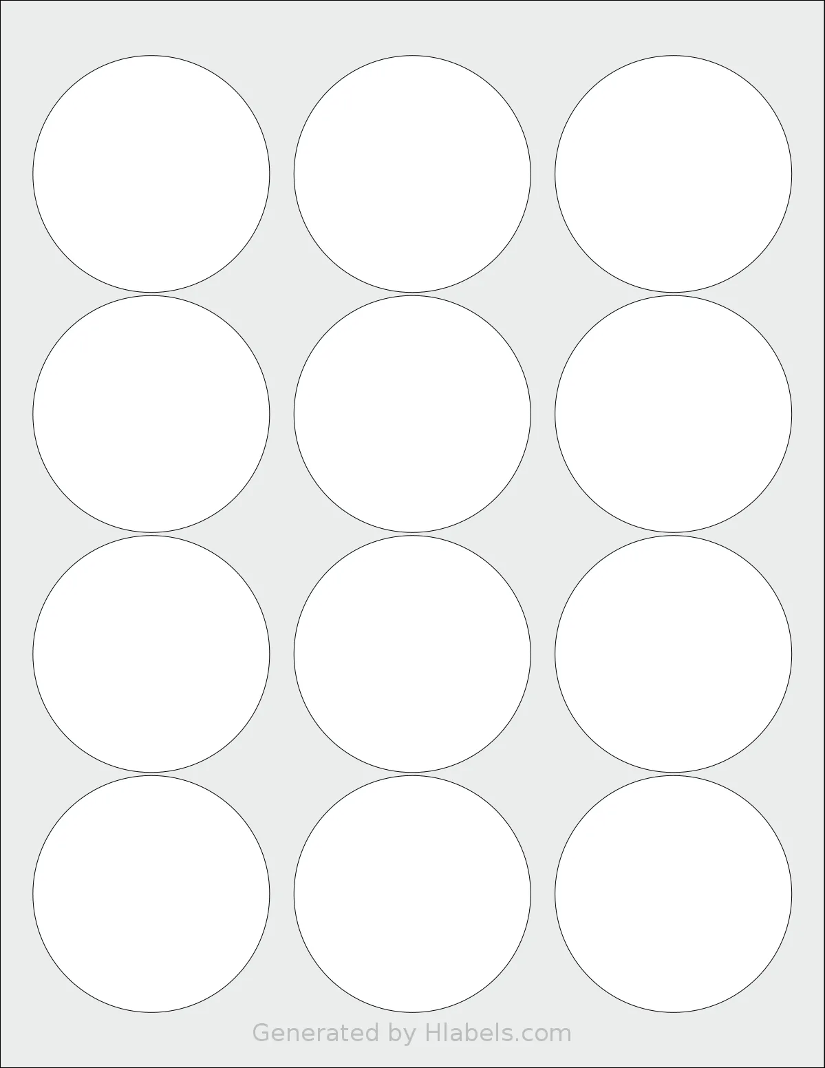 Betckey® 12UP-Round template with 12 circle labels per sheet, each 2.44 inch in diameter, on Letter-size adhesive blank label sheets.