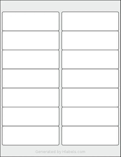 Betckey® 14UP template with 14 rectangular 4 x 1.3333 inch labels per sheet, on Letter-size adhesive blank label sheets.