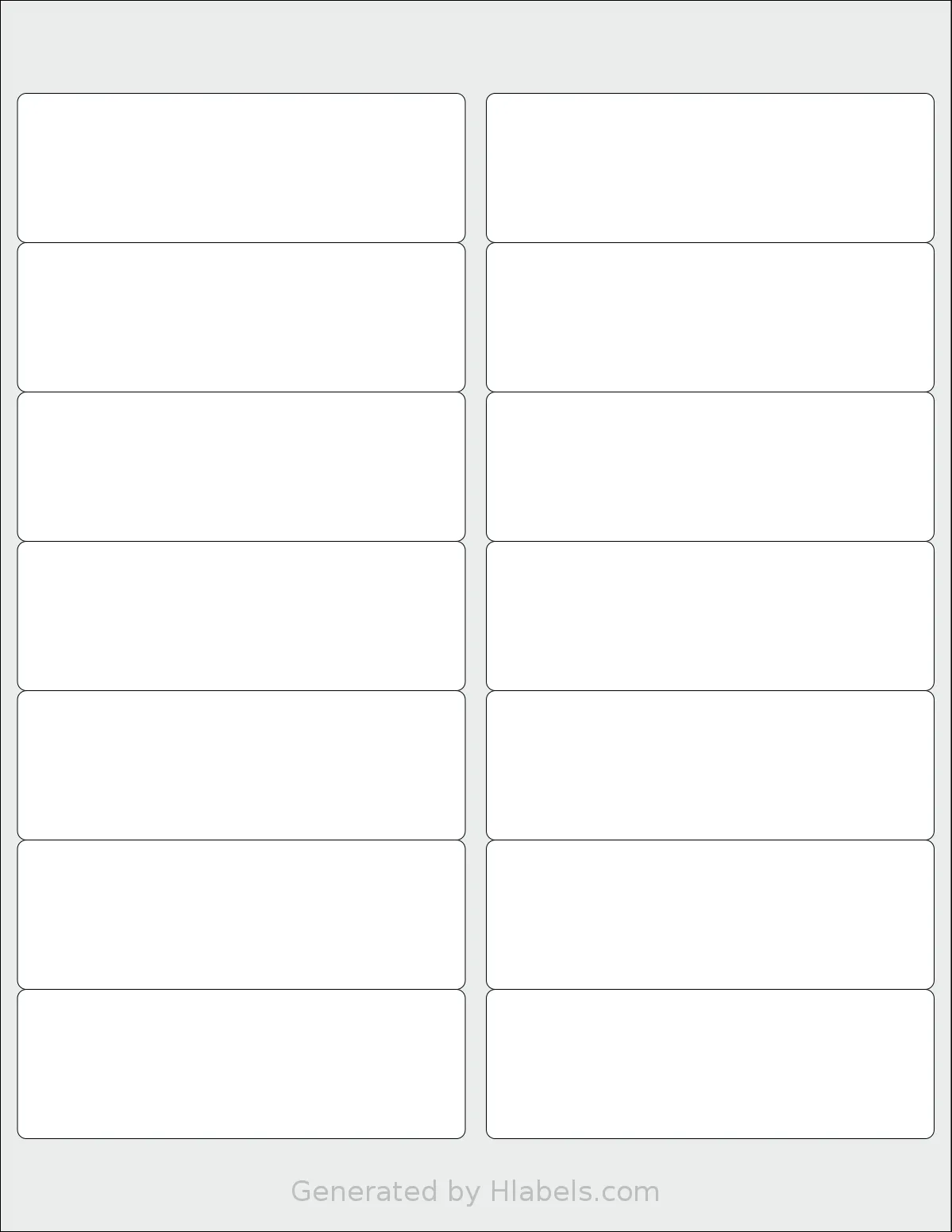 Betckey® 14UP template with 14 rectangular 4 x 1.3333 inch labels per sheet, on Letter-size adhesive blank label sheets.