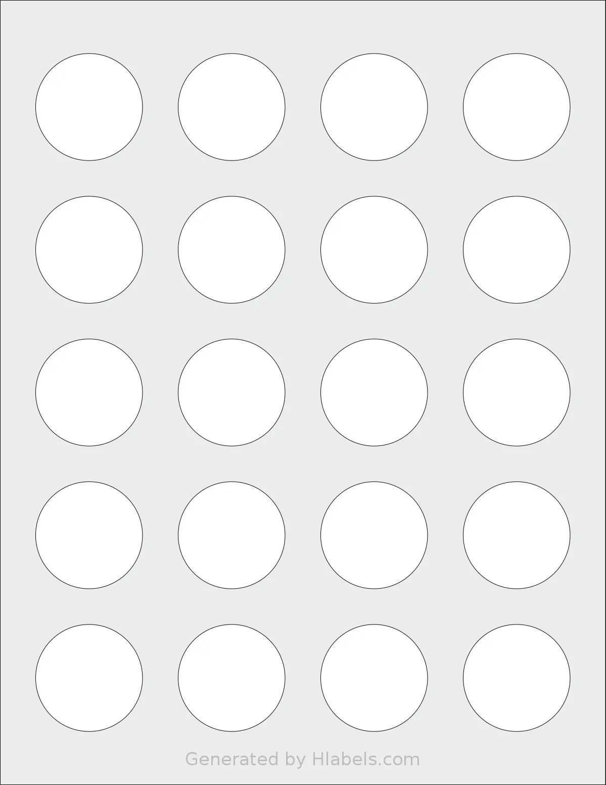 Betckey® 20UP-Round template with 20 circle labels per sheet, each 1.5 inch in diameter, on Letter-size adhesive blank label sheets.