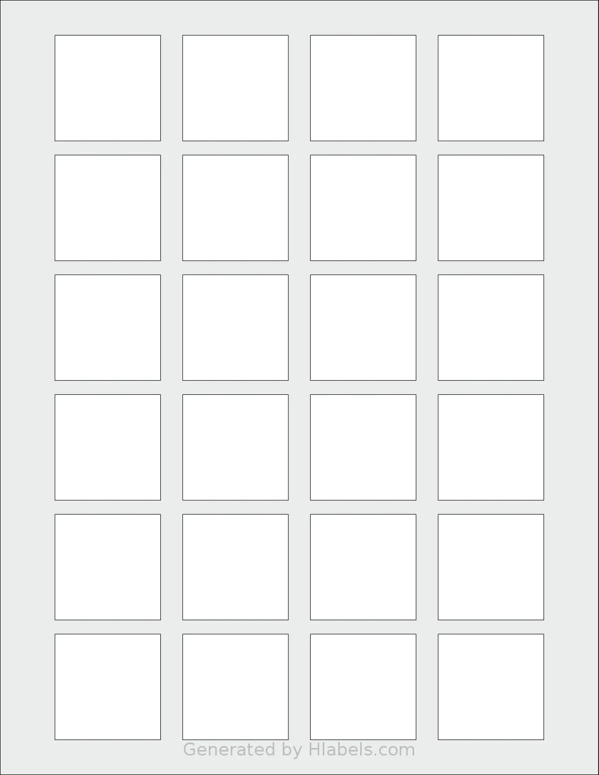 Betckey® 24UP template with 24 square 1.5 x 1.5 inch labels per sheet, on Letter-size adhesive blank label sheets.