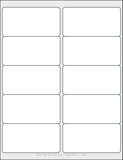 BIAlabel® 2x4 template with 10 rectangular 4 x 2 inch labels per sheet, on Letter-size adhesive blank label sheets.