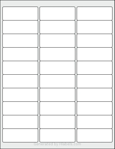 BIAlabel® 30UP template with 30 rectangular 2.625 x 1 inch labels per sheet, on Letter-size adhesive blank label sheets.