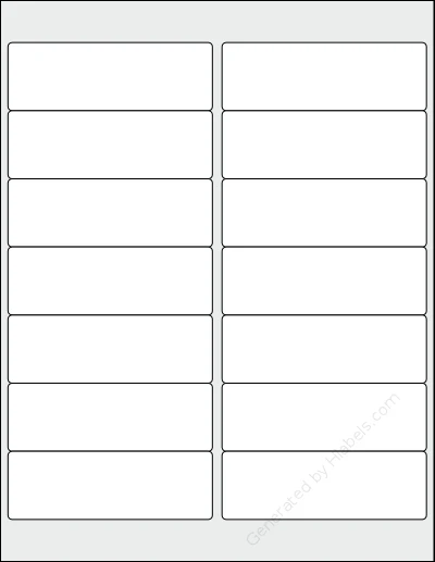 BlancoLabels® DL-40113 template with 14 rectangular 4 x 1.3333 inch labels per sheet, on Letter-size adhesive blank label sheets.