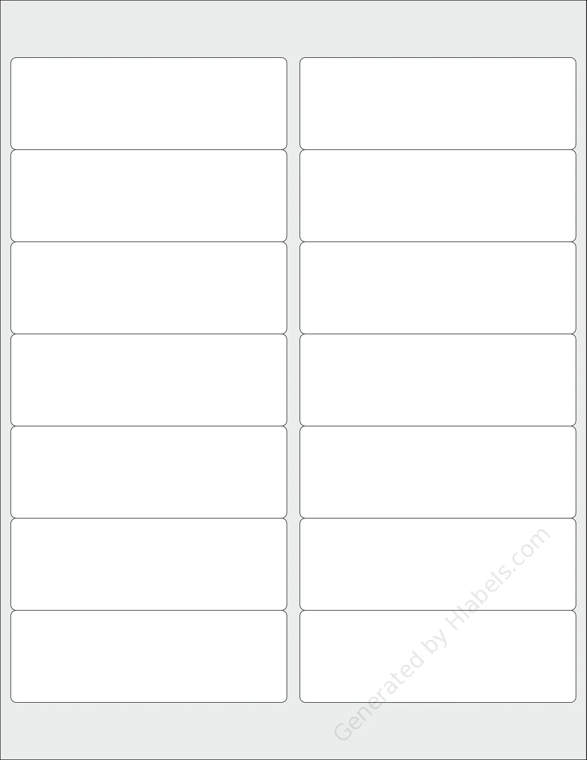 BlancoLabels® DL-40113 template with 14 rectangular 4 x 1.3333 inch labels per sheet, on Letter-size adhesive blank label sheets.