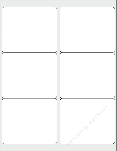 BlancoLabels® DL-4033 template with 6 rectangular 4 x 3.3333 inch labels per sheet, on Letter-size adhesive blank label sheets.