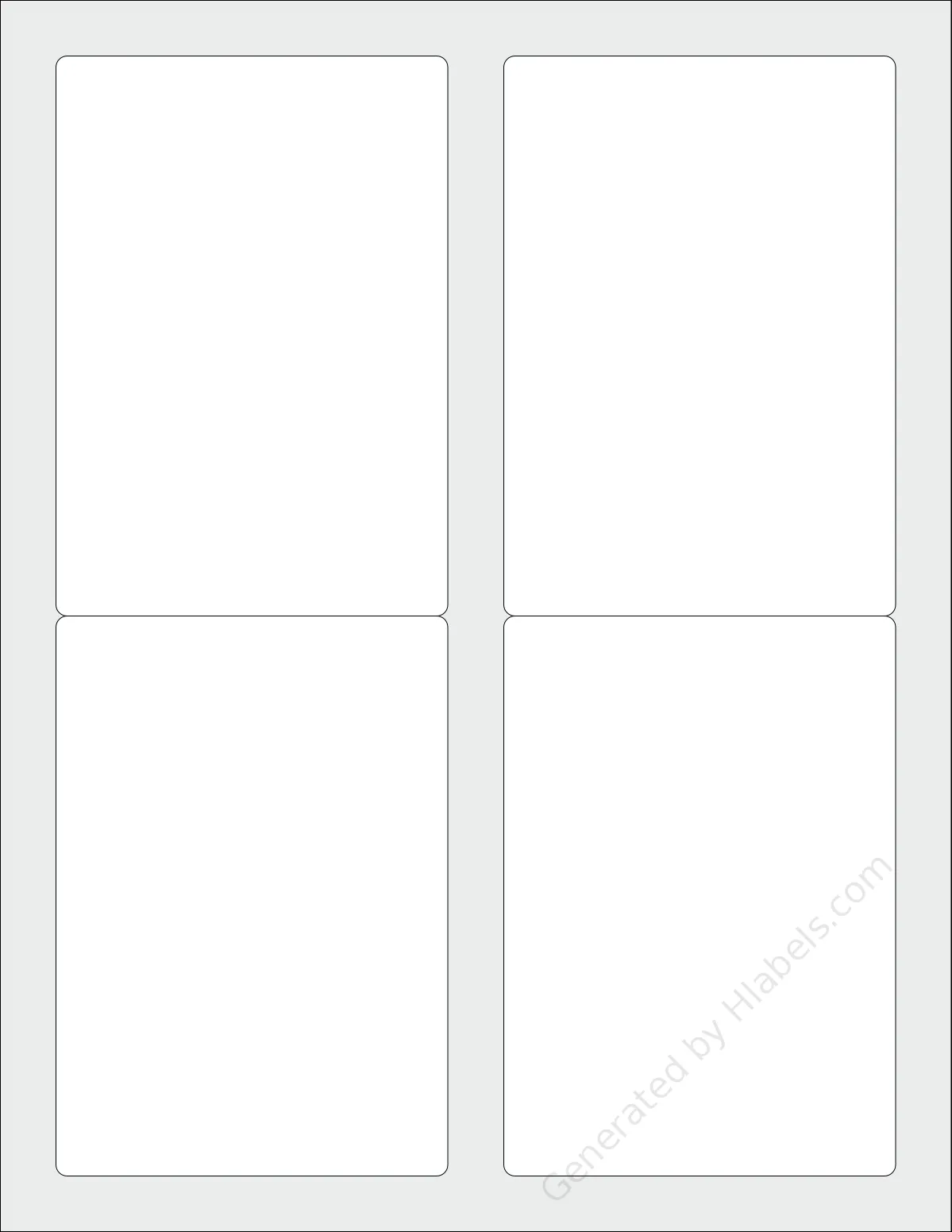 BlancoLabels® DL-4153 template with 4 rectangular 3.5 x 5 inch labels per sheet, on Letter-size adhesive blank label sheets.