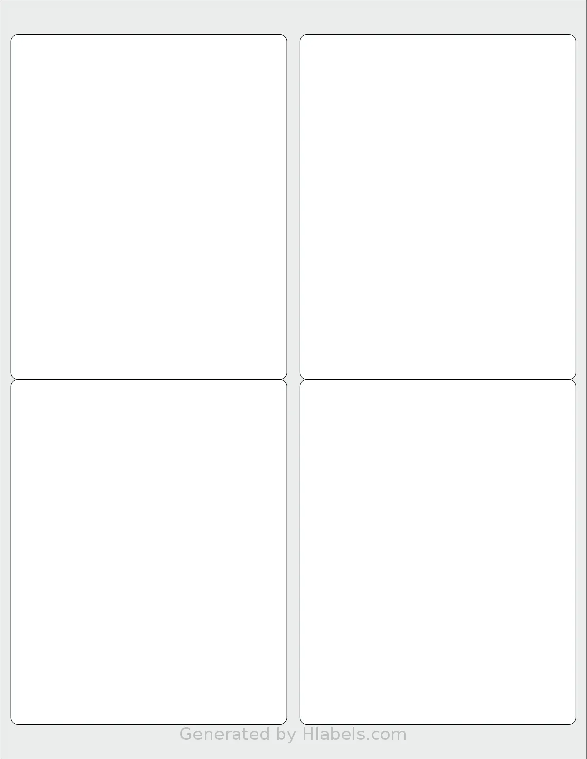 Bleidruck® 4UP template with 4 rectangular 4 x 5 inch labels per sheet, on Letter-size adhesive blank label sheets.