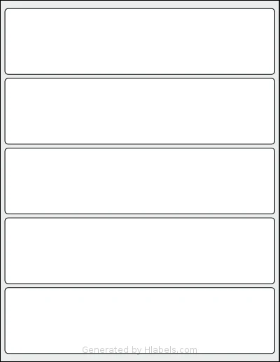Bleidruck® 5UP template with 5 rectangular 8.2 x 2 inch labels per sheet, on Letter-size adhesive blank label sheets.