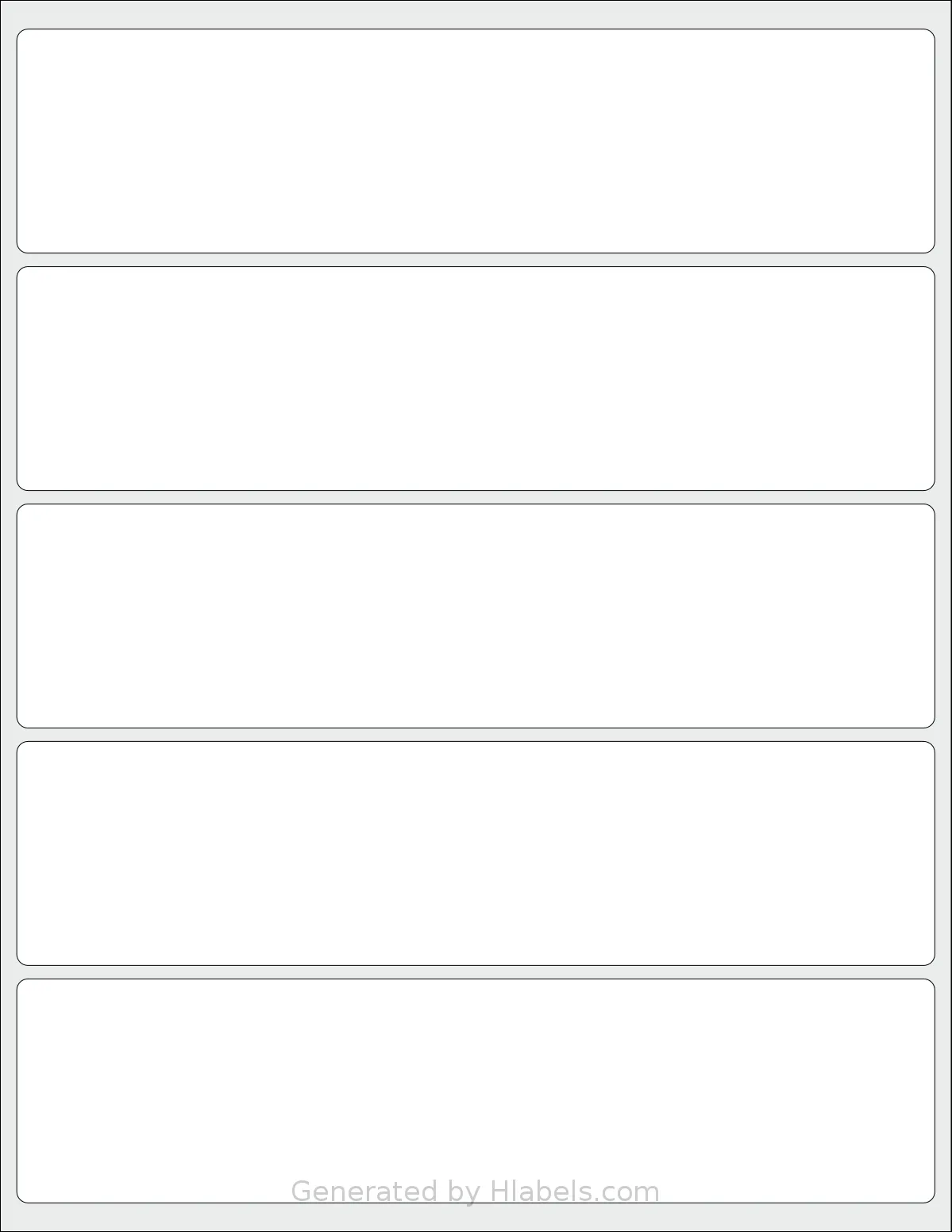 Bleidruck® 5UP template with 5 rectangular 8.2 x 2 inch labels per sheet, on Letter-size adhesive blank label sheets.