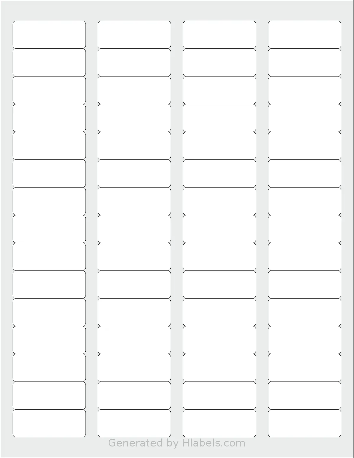 Bleidruck® 60UP template with 60 rectangular 1.75 x 0.6666 inch labels per sheet, on Letter-size adhesive blank label sheets.