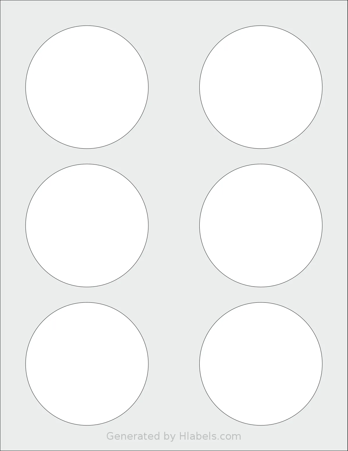 Bleidruck® 6UPC template with 6 circle labels per sheet, each 3 inch in diameter, on Letter-size adhesive blank label sheets.