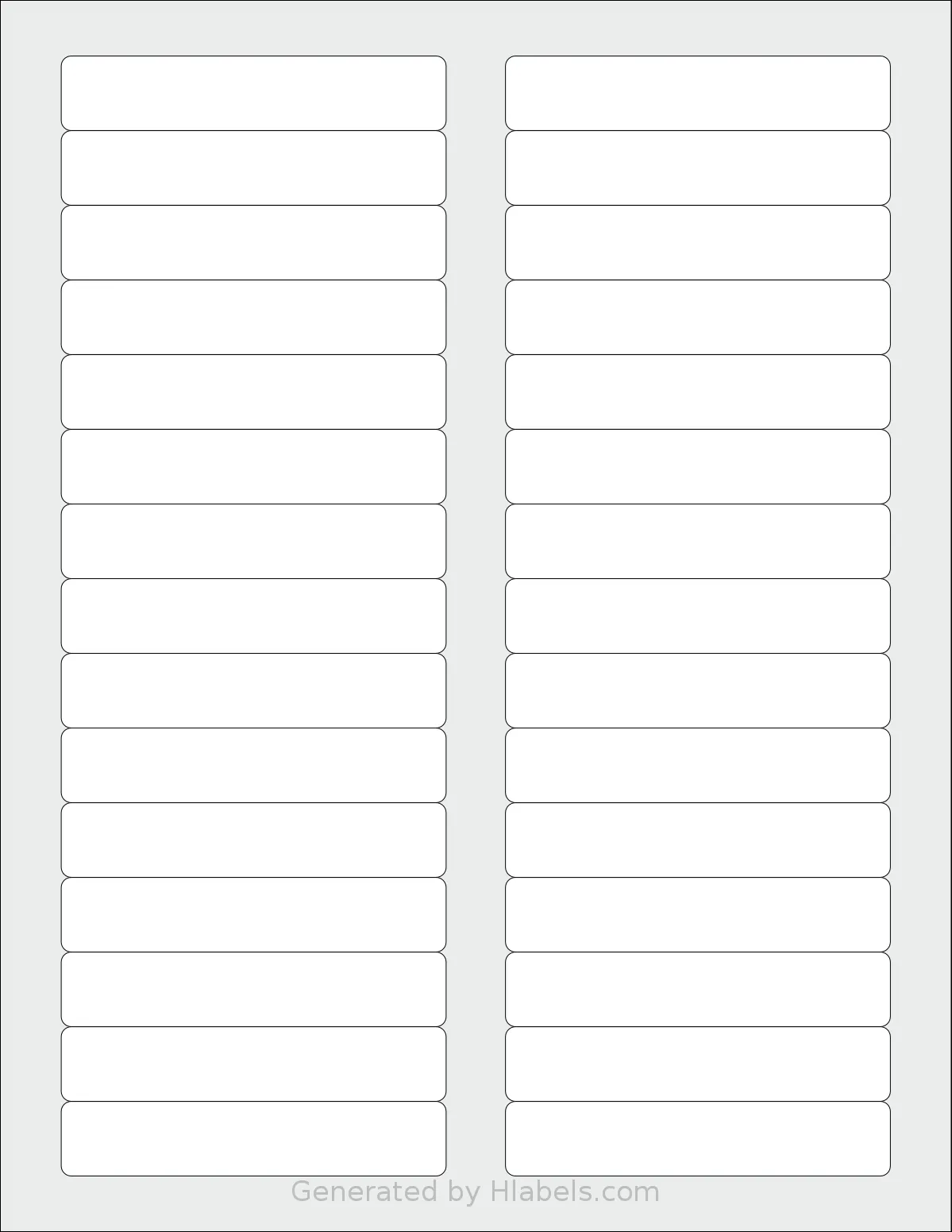 BusinessSource® BSN26102 template with 30 rectangular 3.438 x 0.666 inch labels per sheet, on Letter-size adhesive blank label sheets.