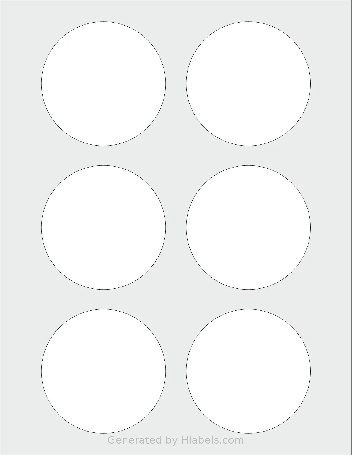 CanadaLabels® L54MPM template with 6 circle labels per sheet, each 3 inch in diameter, on Letter-size adhesive blank label sheets.