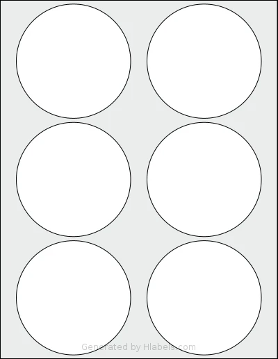 CanadaLabels® L55MPM template with 6 circle labels per sheet, each 3.5 inch in diameter, on Letter-size adhesive blank label sheets.