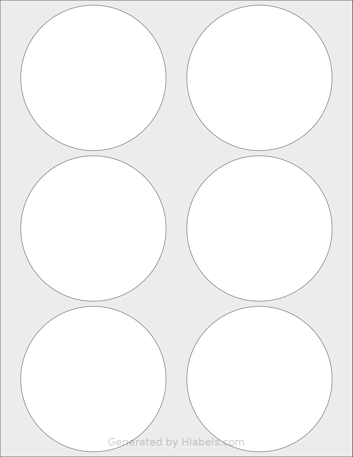 CanadaLabels® L55MPM template with 6 circle labels per sheet, each 3.5 inch in diameter, on Letter-size adhesive blank label sheets.