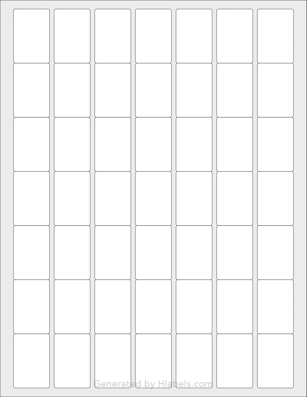 ChromaLabel® CAL01143 template with 49 rectangular 1 x 1.5 inch labels per sheet, on Letter-size adhesive blank label sheets.